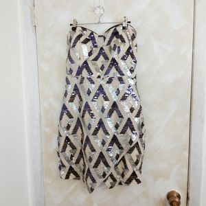 Size Large Charlotte Russe Blue Silver White Sequin Dress Strapless Notched Bust